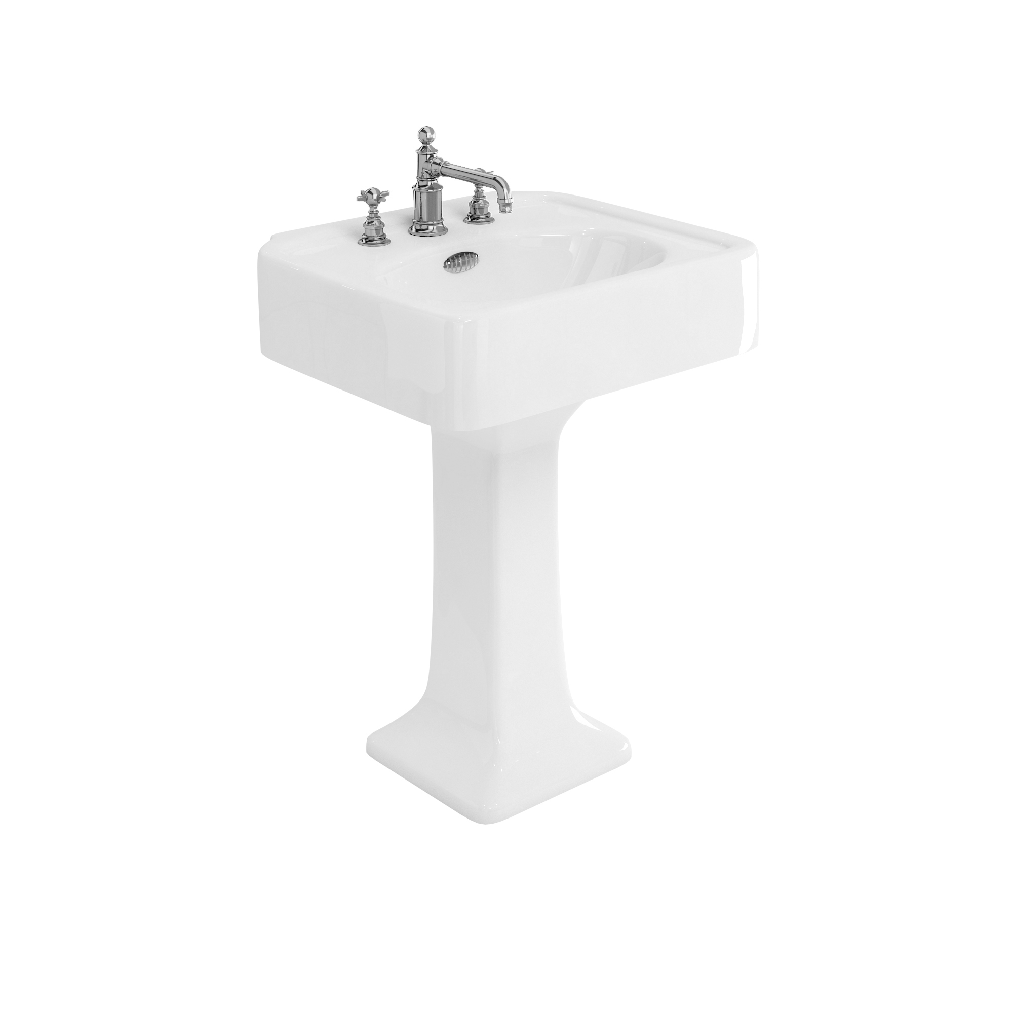 Arcade 600mm basin with chrome overflow & pedestal